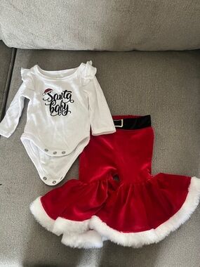 Baby Essentials Santa Baby White Onesie with Red Velvet Ruffle Pants